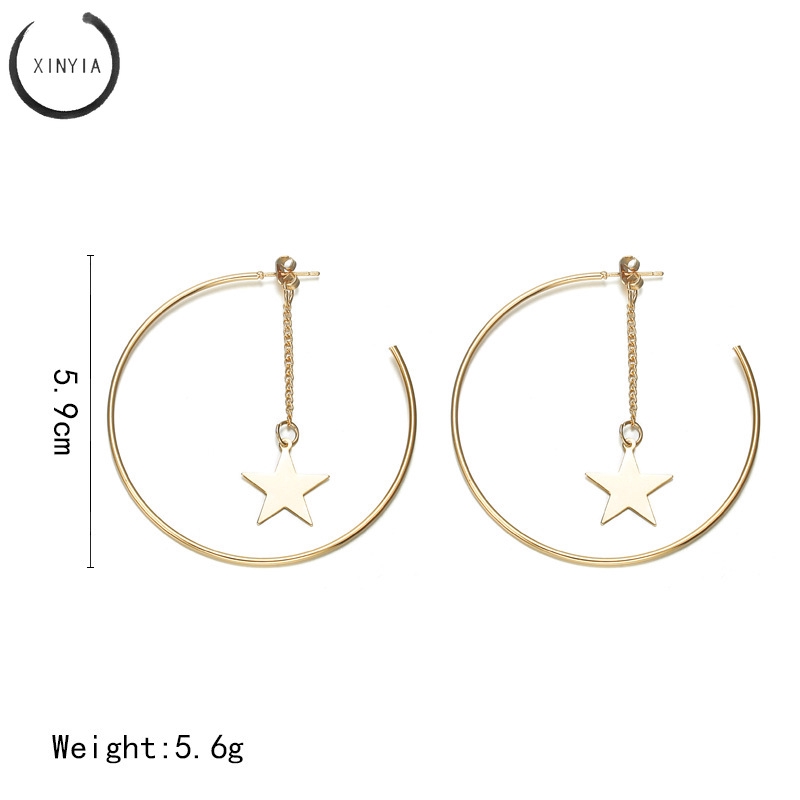 Anting Telinga Dangle Motif Bintang Hollow Geometrik Warna Emas Untuk Wanita