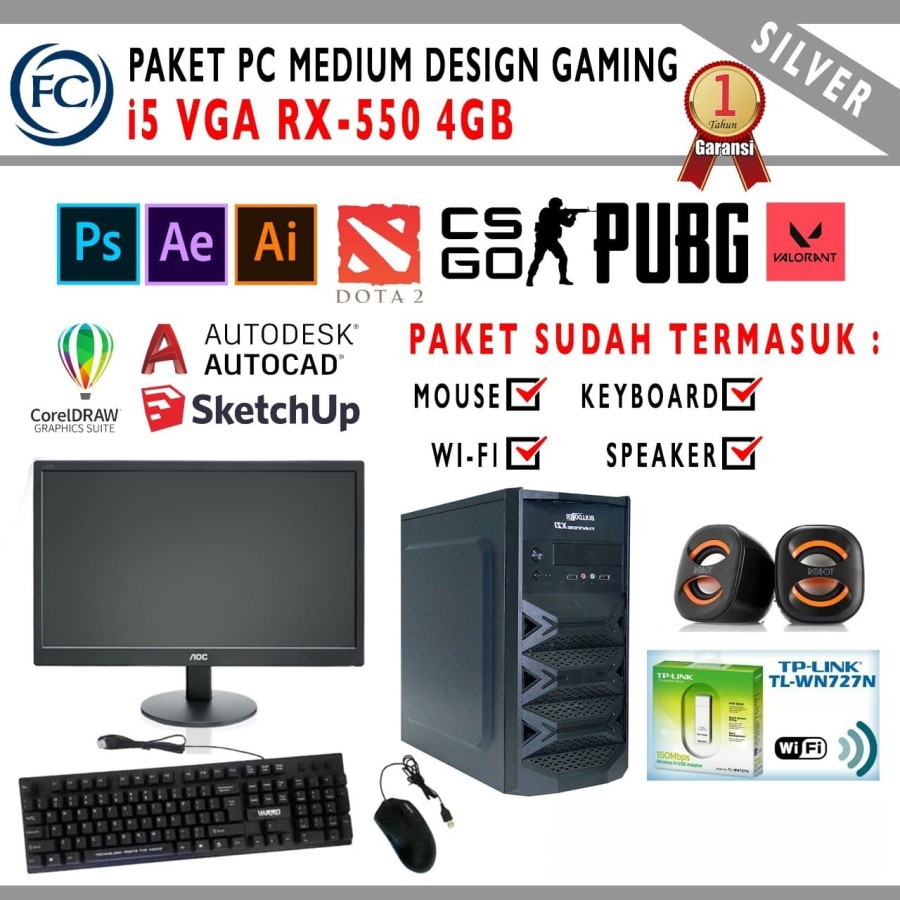 PC Design + Gaming i5 RAM 8gb RX 550 4gb Siap pakai include Monitor