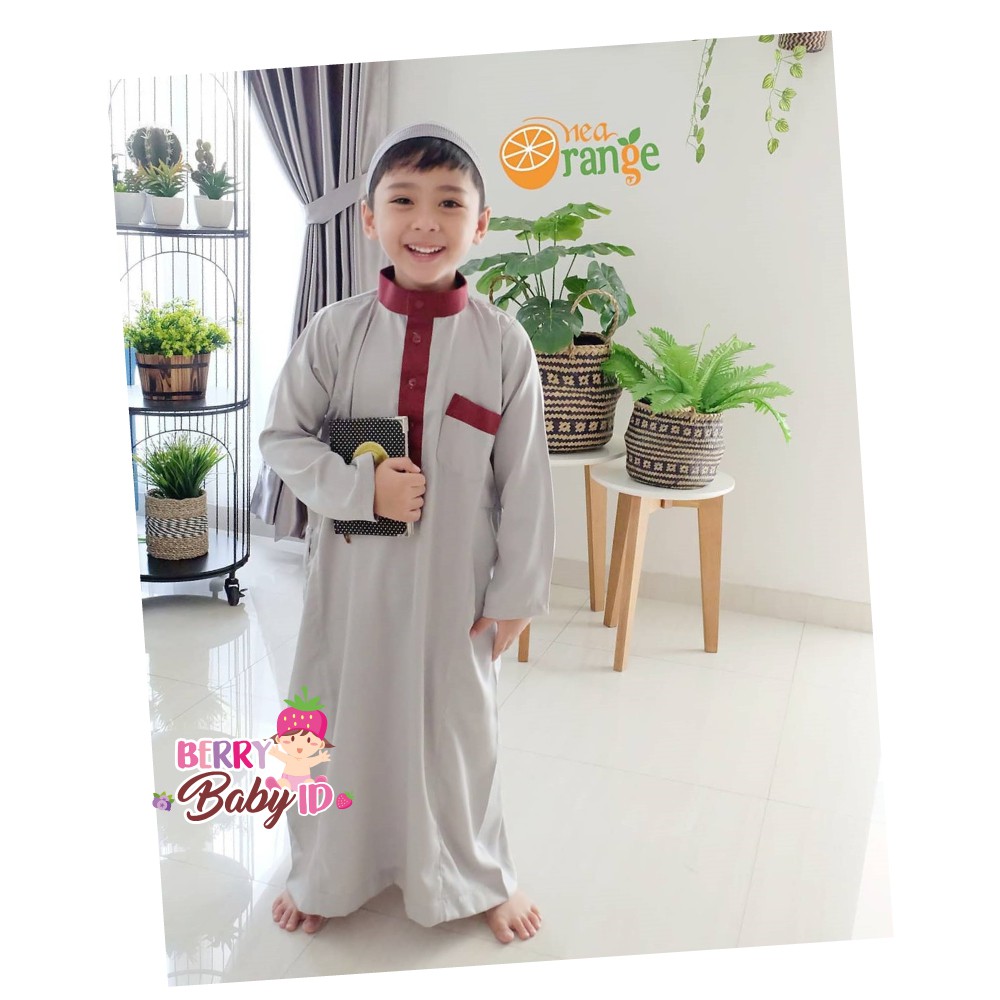 Nea Orange Gamis Velvet Baju Muslim Anak GRATIS Peci Rajut Berry Mart