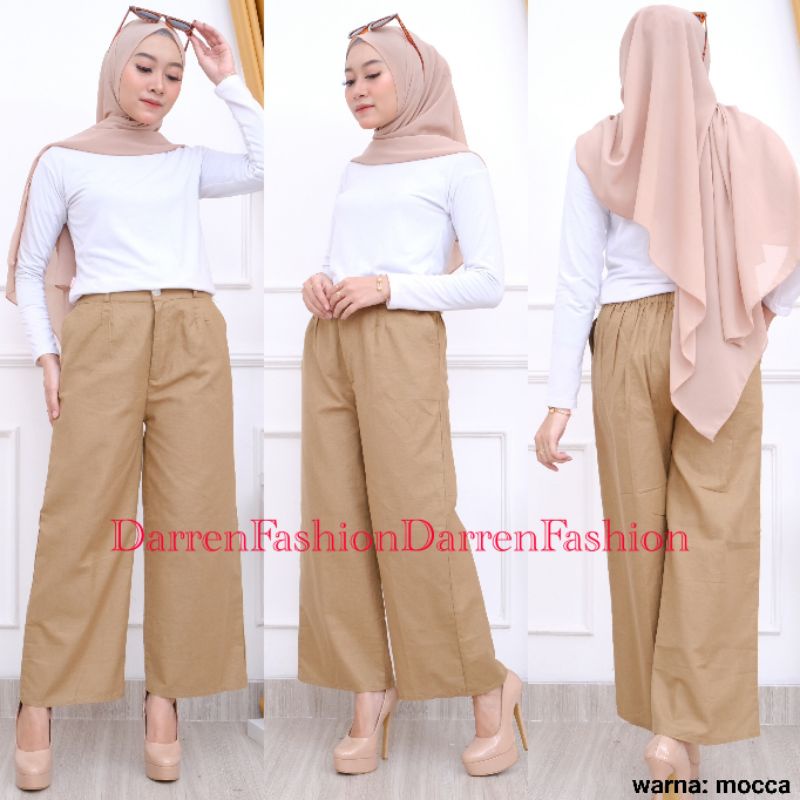 Celana Panjang Kulot Linen Katun Wanita Murah