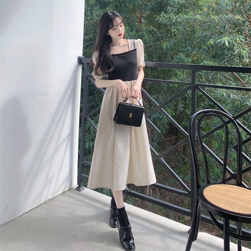 [littlecrab] Dress Wanita Panjang Kasual Hitam Moka Cream Dress With Outer Tank Top Simple Elegan Berkualitas Casual High Quality Simply Dress For Working Dress Polos Dress Jalan Dress Kerja Soft Color Korean Style