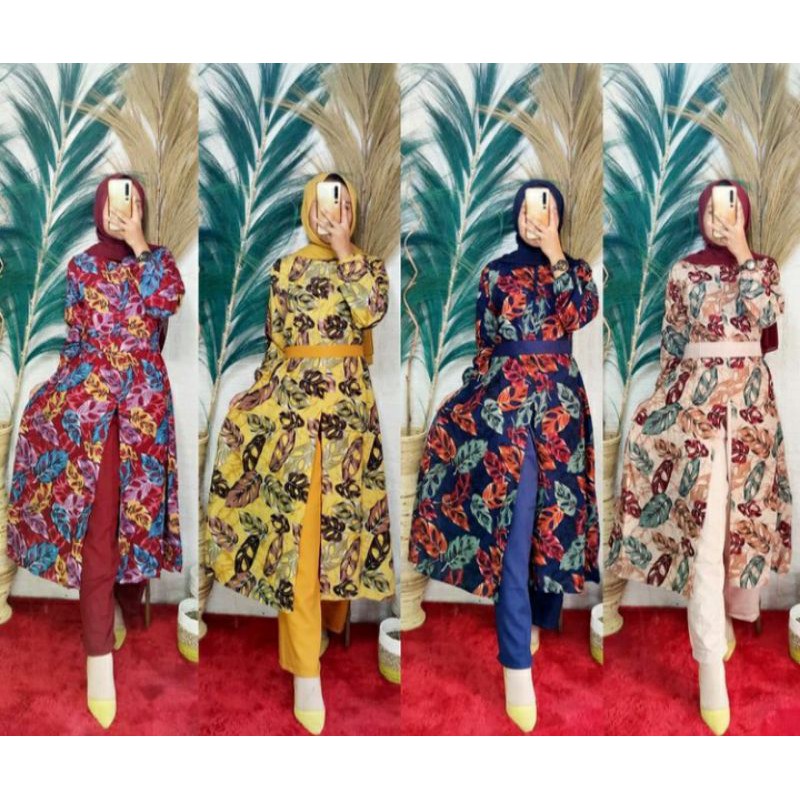 One set MURAH medan-One set long tunik/Set celana long tunik motif Janda Bolong