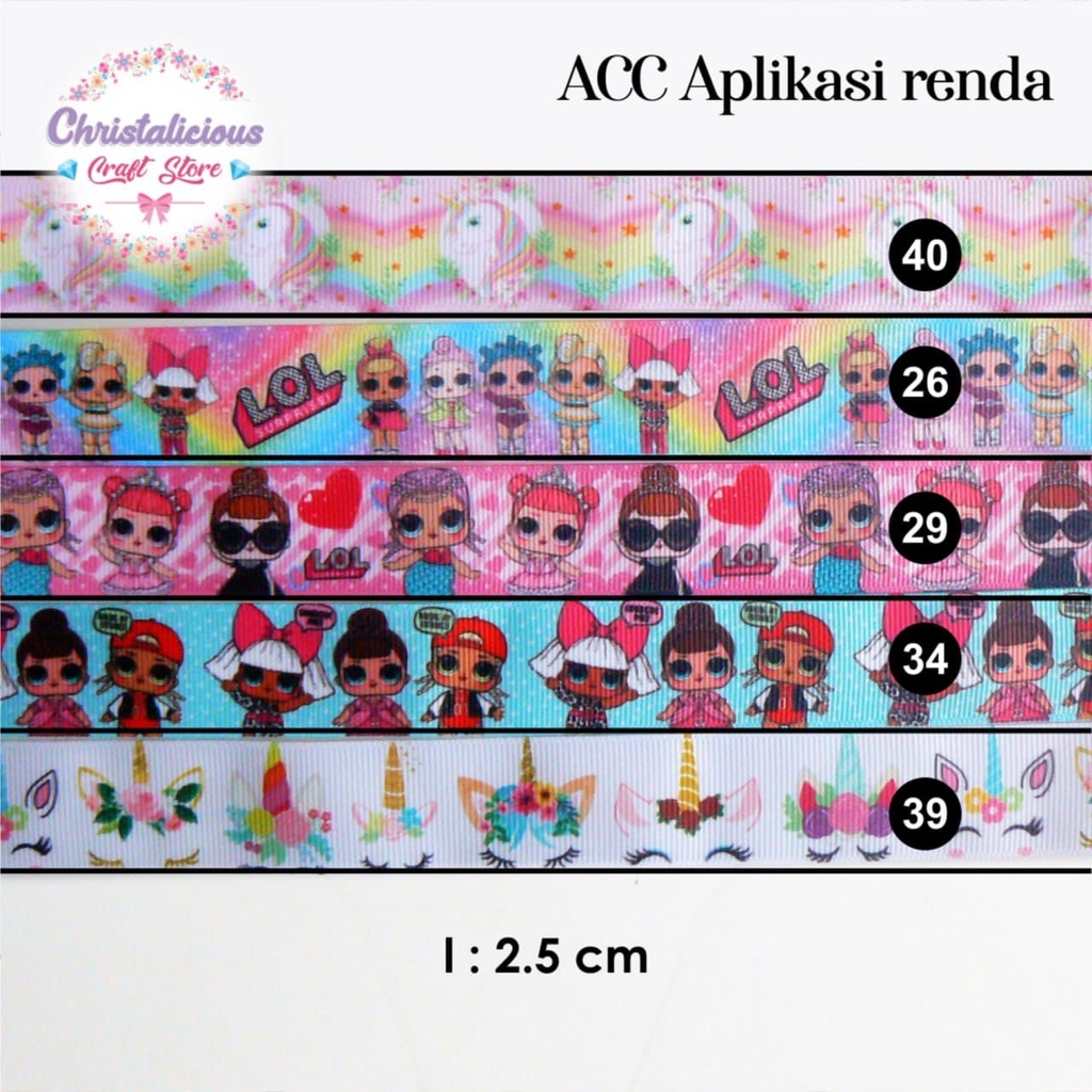 Renda LOL, Renda korea motif, pita LOL, pita motif anak, pita anak 2,5 cm