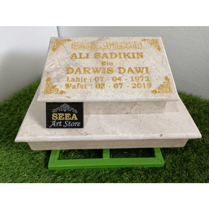 BATU NISAN MAKAM MARMER ALAM ASLI + PACKING KAYU