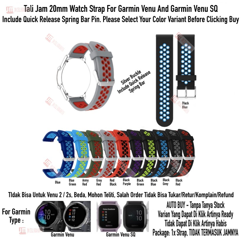 NSB Tali Jam 20mm Watch Strap Garmin Venu / Venu SQ - Rubber Sporty SIlikon