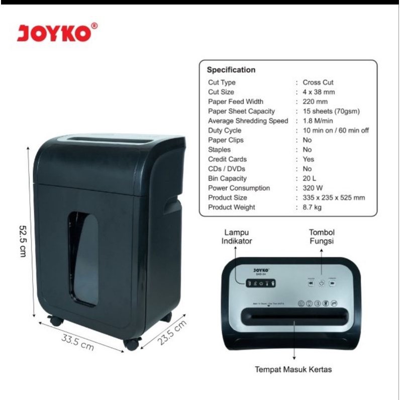 Mesin Penghancur Kertas JOYKO SHD 04 Cross Cut - Paper Shredder SHD04 ORIGINAL