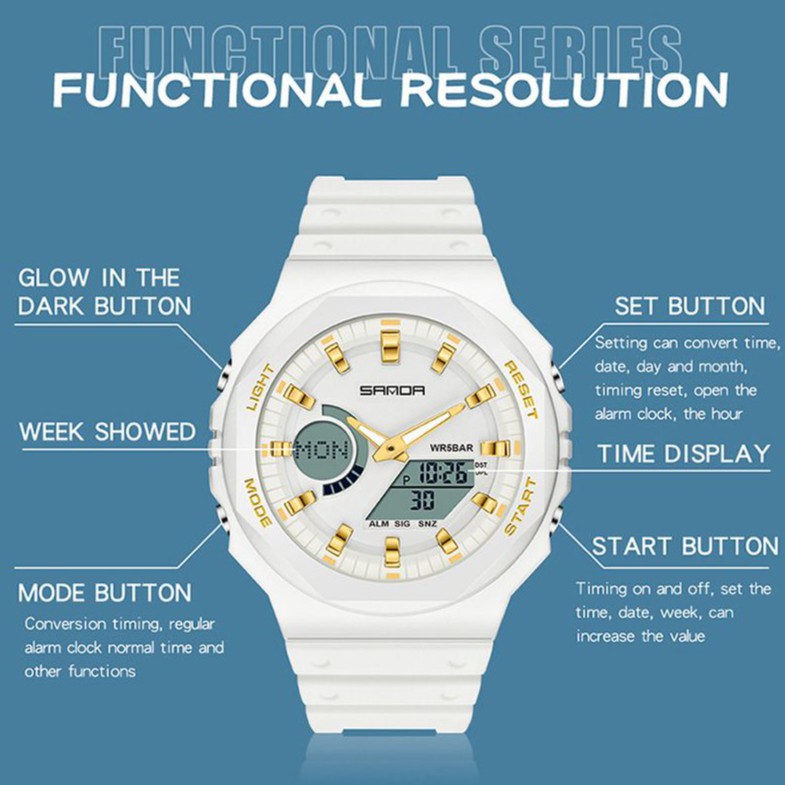 SANDA 6016 Jam Tangan Pria Wanita Digital Sport EL Backlight Tali Rubber Anti Air-7
