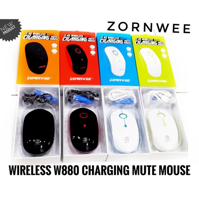 Mouse Wireless ZORNWEE W880 CHARGING MUTE MOUSE bonus BATERAI A3