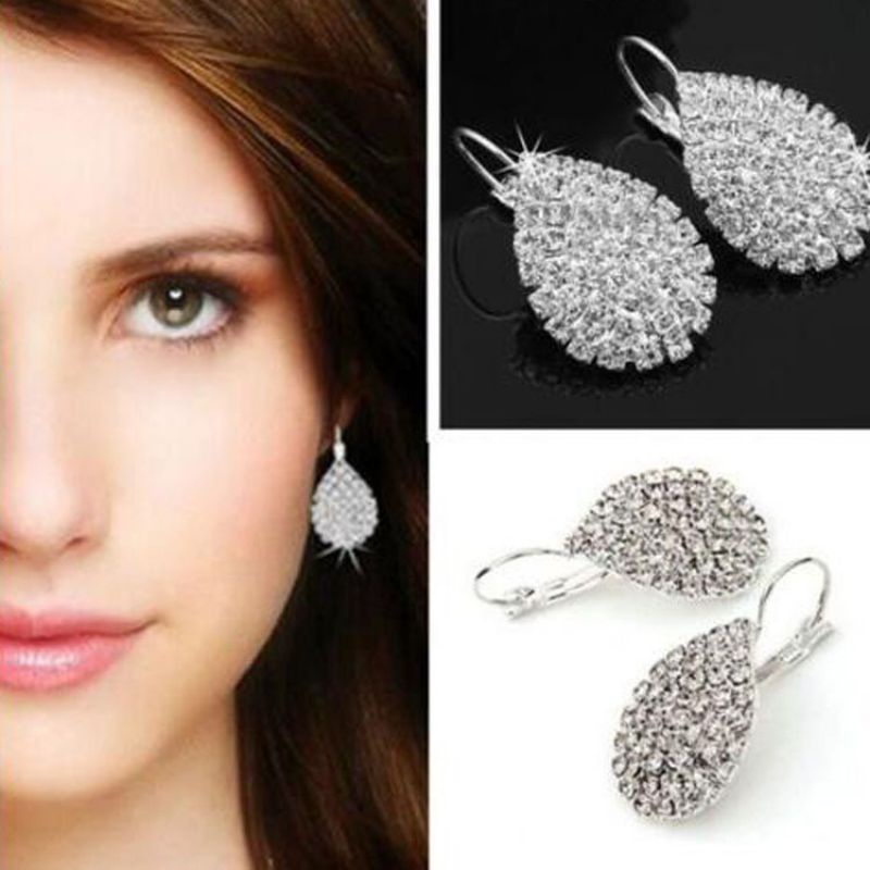 Anting Batu Permata - Anting Pesta - Anting Berlian Wanita Mewah Silver