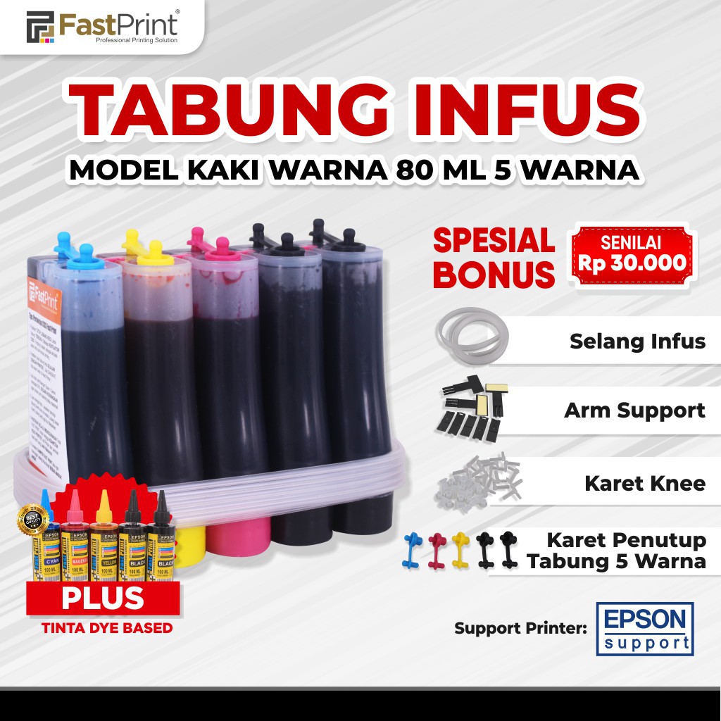 Paket Tabung Plus Ink 5 Warna 80ML 80 ML Kaki Warna