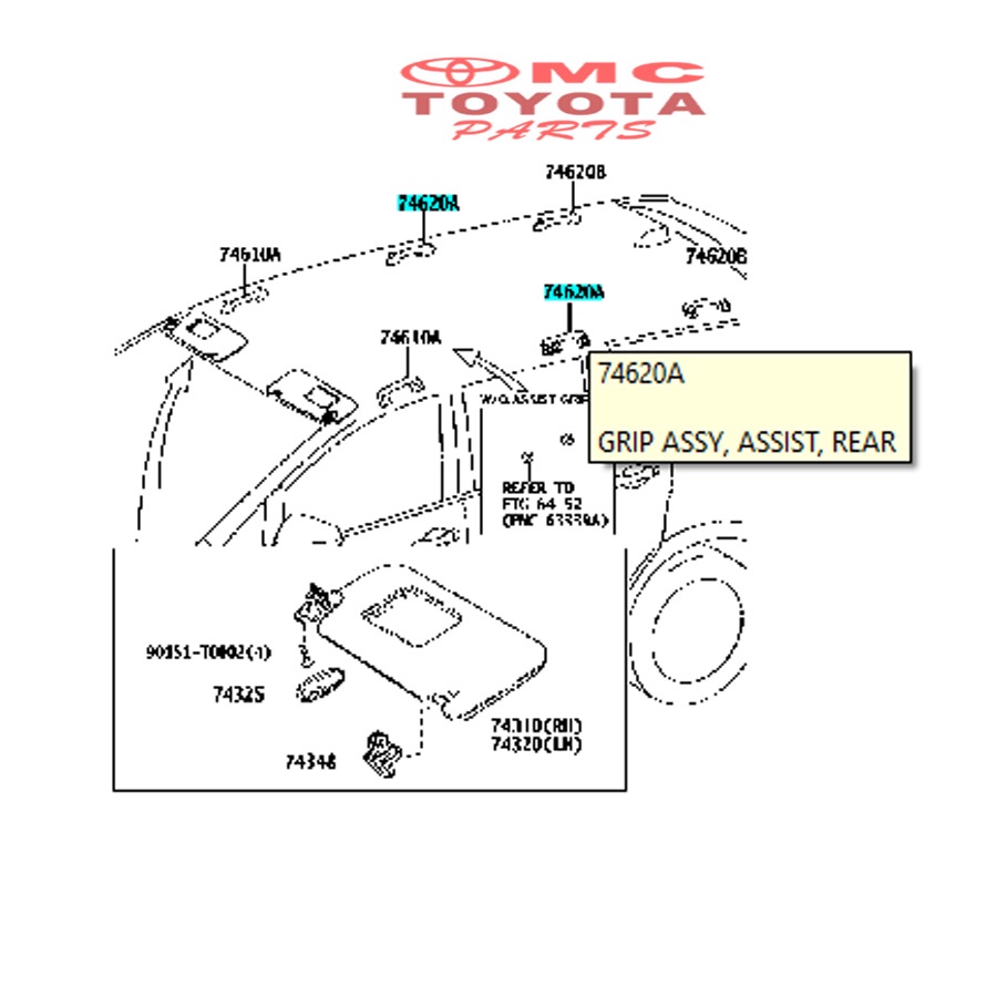 Pegangan Tangan Hand Grip Tengah Innova Reborn Fortuner VRZ 74610-0K030-B0