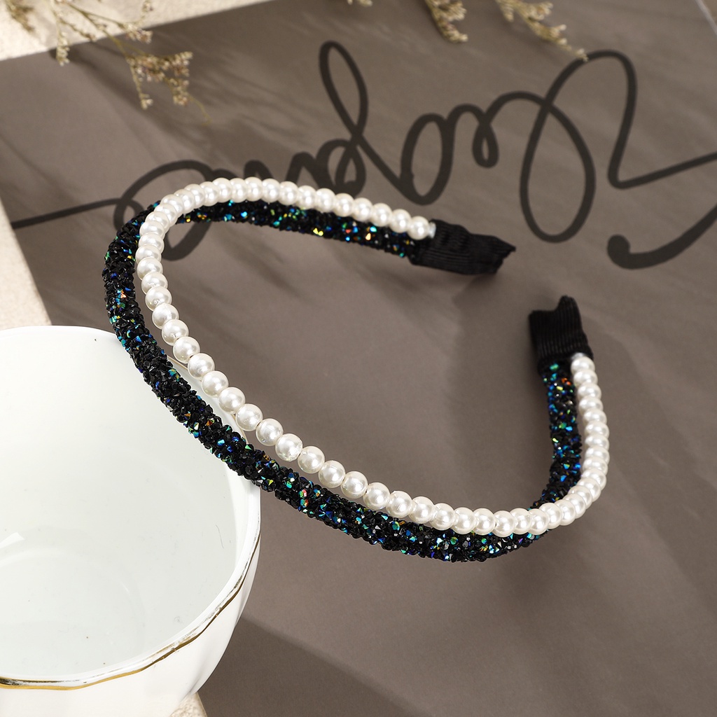 Bando Mutiara Berlian Imitasi Lapisan Ganda Untuk Aksesoris Rambut Wanita