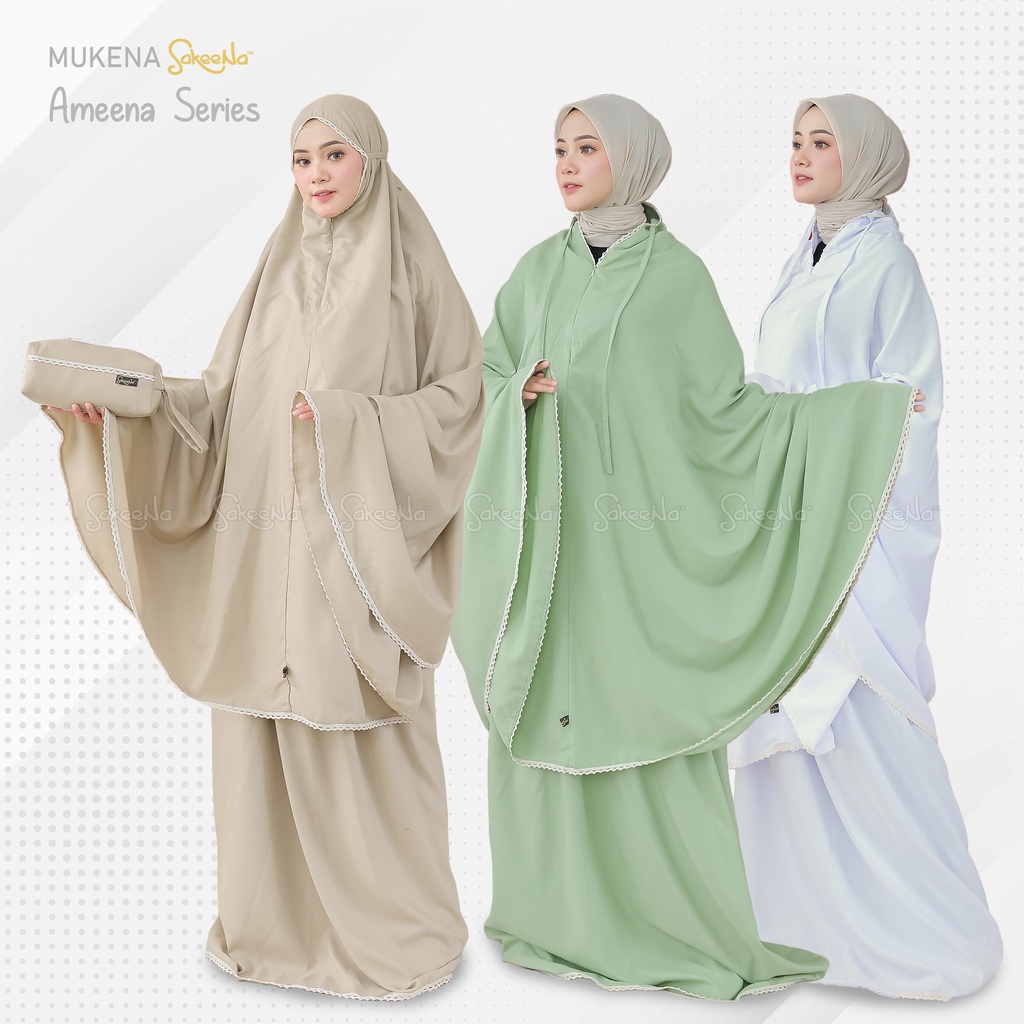 Mukena Ameena Series 2 in 1 SakeeNa Dewasa Katun Traveling(R0P3) Mukena Wanita Bahan Adem Mukena Dew