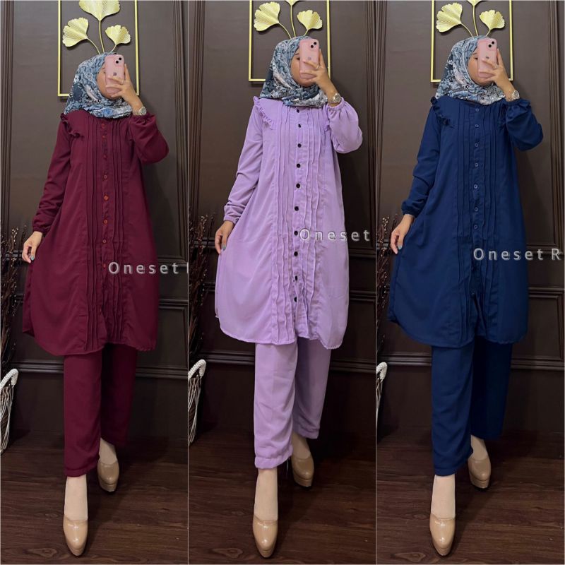 (COD) Setelan Tunik Ceruty Babydoll Polos/Setcel Tunik Wanita/Setcel Bisa Untuk Busui