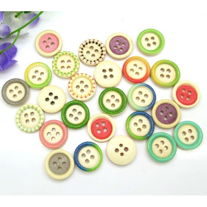 Kancing Kayu Dua Dua Lubang - Mixed Round Edge Pattern (10pcs)