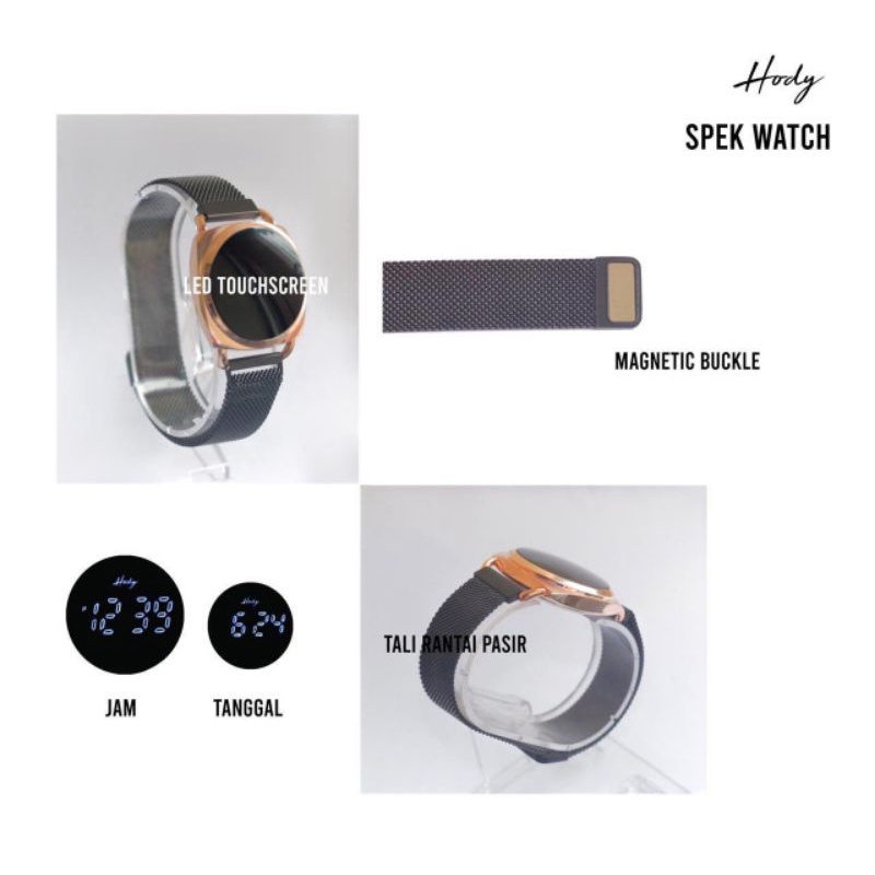 Ready Hody Watch HW-01 Garansi Original Digital Jam Tangan Hody Digital Touch Screen Magnetic Bukcle Tali Rantai Pasir Jam Tangan LED Jam Tangan Wanita TERLARIS BEST SELLER Jam Tangan Pria Universal HW 02-2
