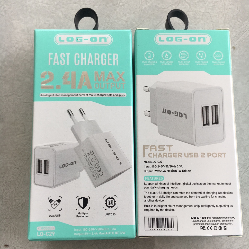 Batok Charger HP Fast Charging Original Log On LOG ON C29 2Port USB 2.4A