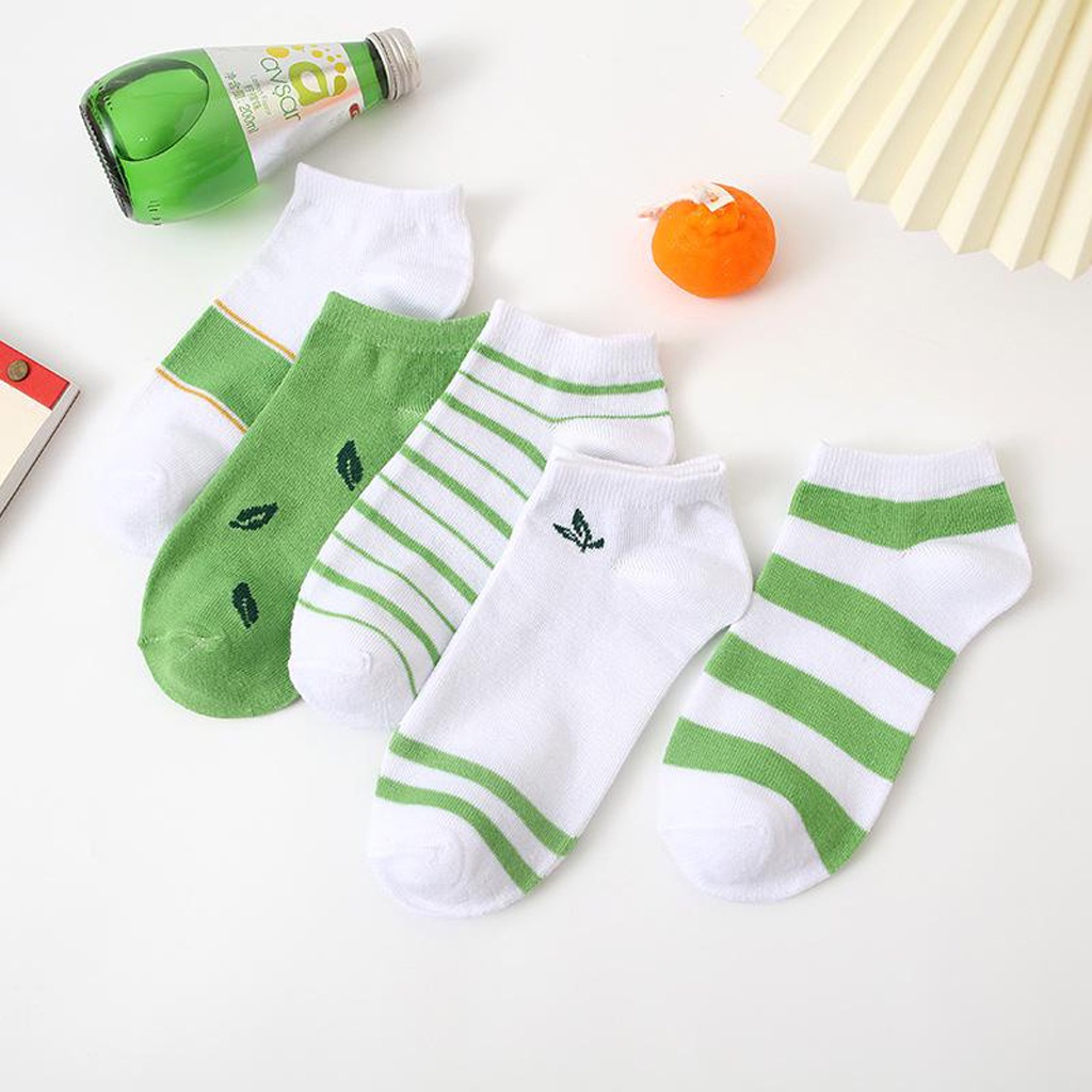 ❤GTB❤ Kaos Kaki Wanita Motif Green Leaf Fashion Korea Women Sock Import Murah KK005