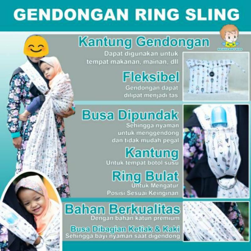 Premium!!! Gendongan Samping Bayi Ring Sling Busa Motif Bahan Katun Berkualitas Kuat