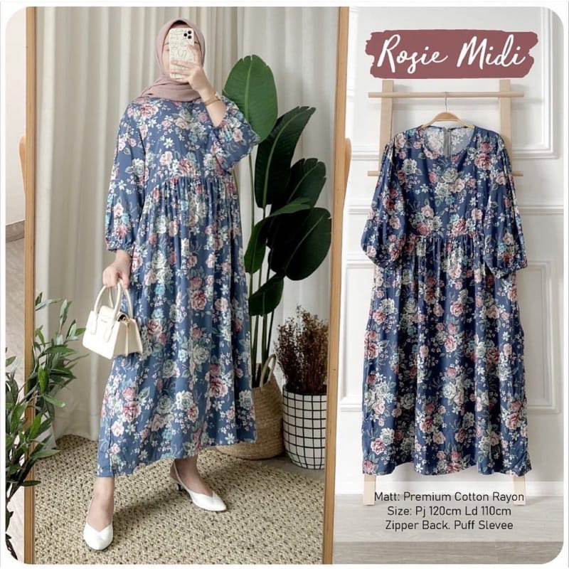 ROSIE MIDI DRESS / MIDI DRESS MOTIF BUNGA / MIDI DRESS RAYON VISCOSE / MIDI DRESS BUSUI / DRESS JUMB