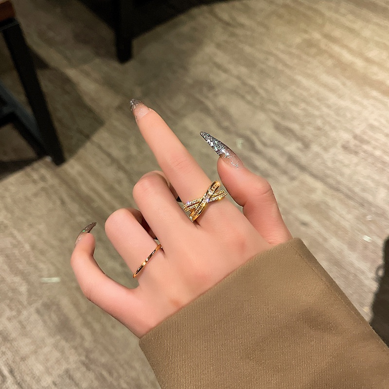 Korea mewah jari Godaan ~ mewah logam elegan cross terbuka disesuaikan cincin wanita special interes