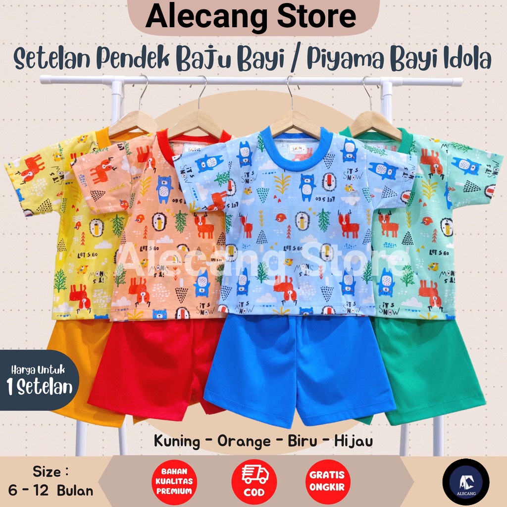 Setelan Pendek Baju Bayi Size 6 - 12 Bulan merk Tralala / Idola, Piyama Bayi DASAR WARNA