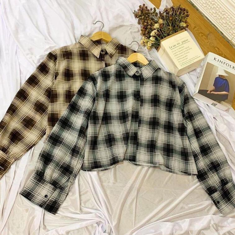 TJP.27Jn22ᵛ– KEMEJA CROP TARTAN PLAID NUMMA SHIRT / KEMEJA WANITA LENGAN PANJANG KOTAK-KOTAK / KEMEJ