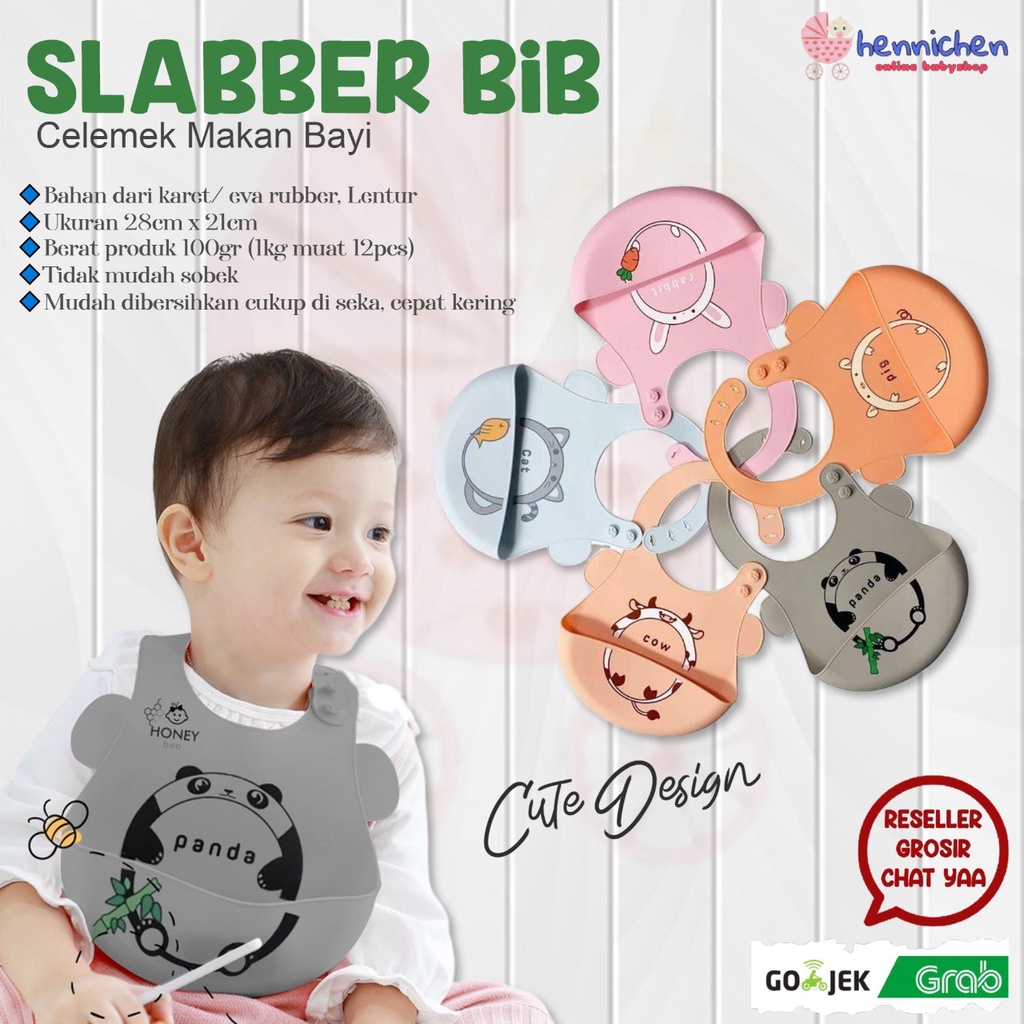 SLABBER SLABER BIB SILICONE SILIKON / CELEMEK MAKAN BAYI SILICON ANTI AIR KARAKTER