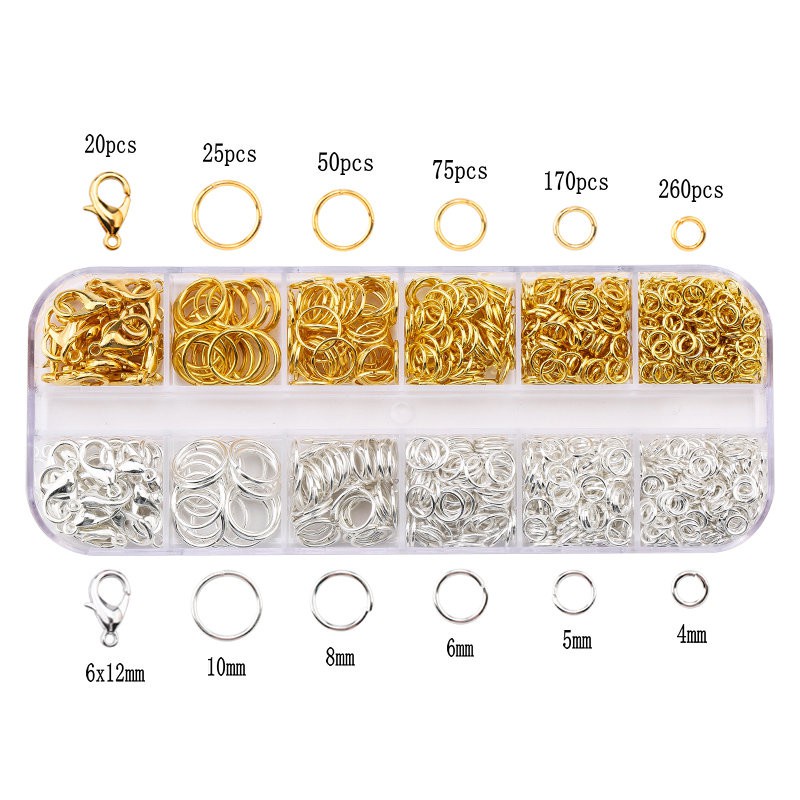 Satu Set Temuan Perhiasan 4 Mm/5 Mm/6 Mm/8 Mm/10 Mm Terbuka Langsung Cincin Split Cincin 6 Warna Lobster Gesper Kait Membuat Perhiasan Perlengkapan