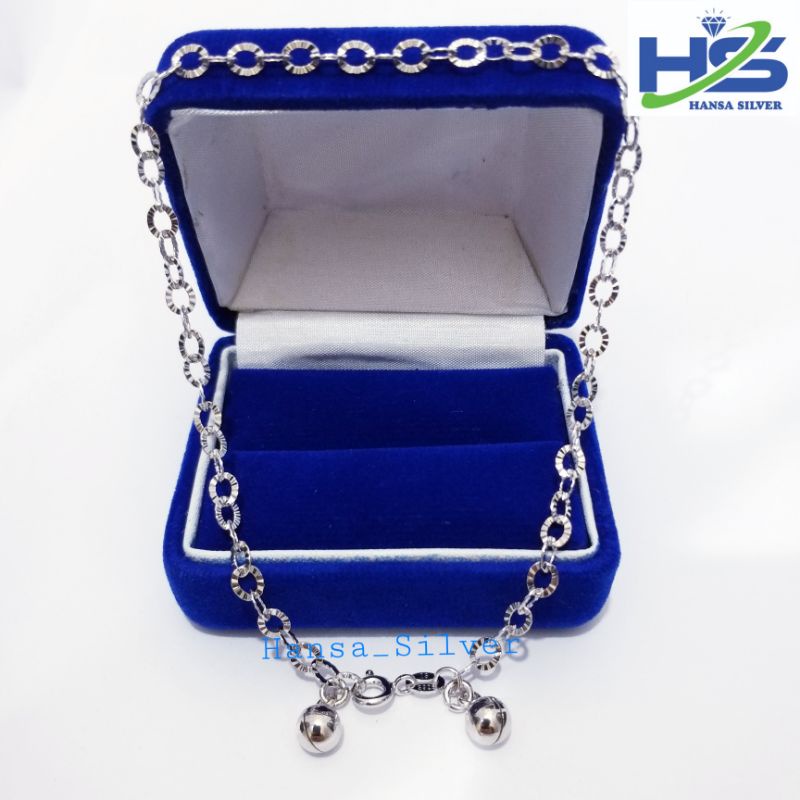 Gelang Kaki Perak Asli Silver 925 Lapis Emas Putih Model Rantai Nori Ukir