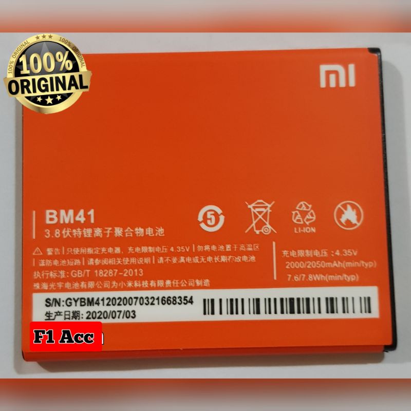 Baterai Batre Xiaomi Redmi 1S BM41 ORIGINAL Baterai Xiaomi Bm41 Redmi 1S