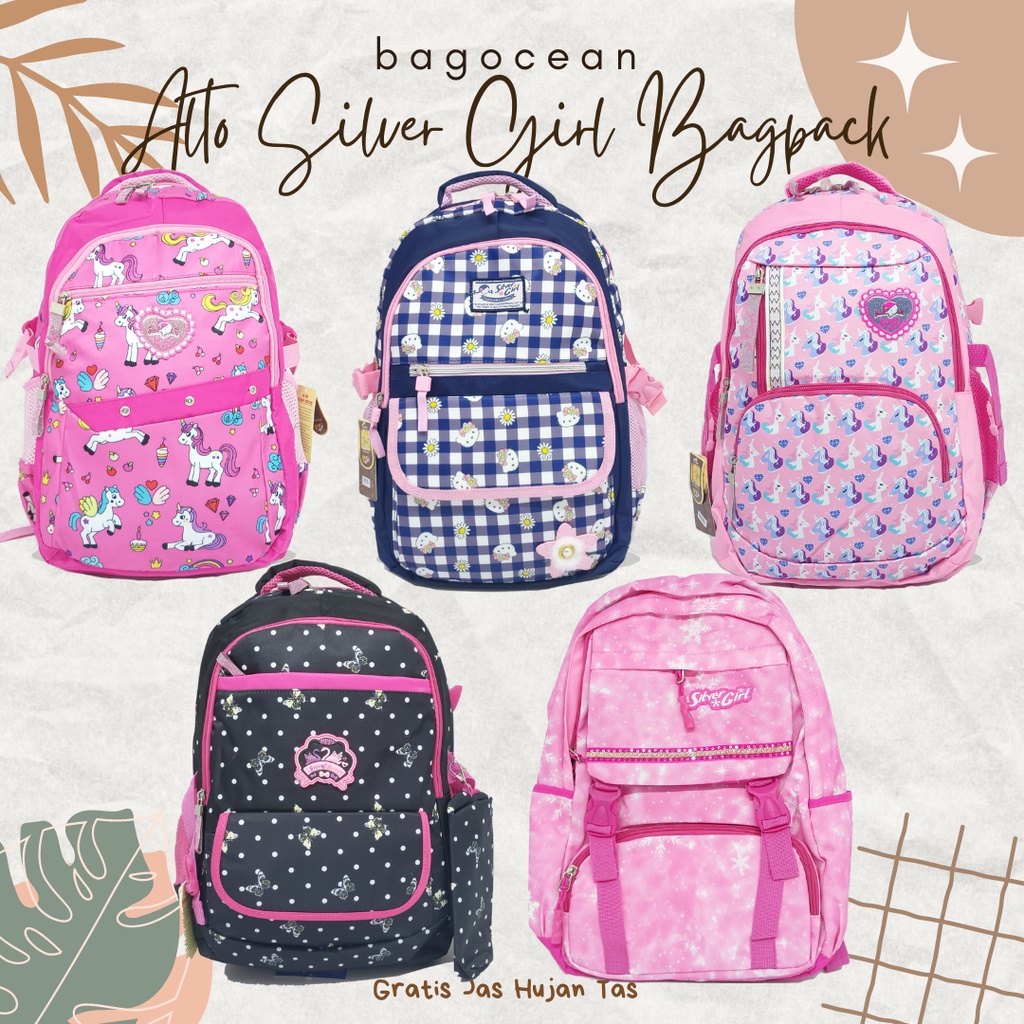 RANSEL LAPTOP SILVER GIRL ALTO ORIGINAL / TAS SEKOLAH CEWEK SD SMP SMA KULIAH / TAS LAPTOP PEREMPUAN GRATIS JAS HUJAN / TAS PUNGGUNG WANITA BARU / TAS DUKUNG ANAK MURAH KUAT SilverGirl / BAGPACK COLORFULL WARNA WARNI UNICORN Kuda pony  / BACKPACK CEWEK