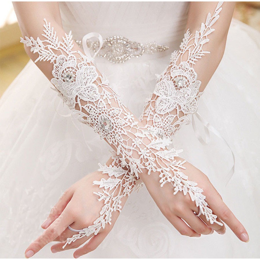 Sarung Tangan Wedding Lace Fingerless L Aksesoris Pengantin STB