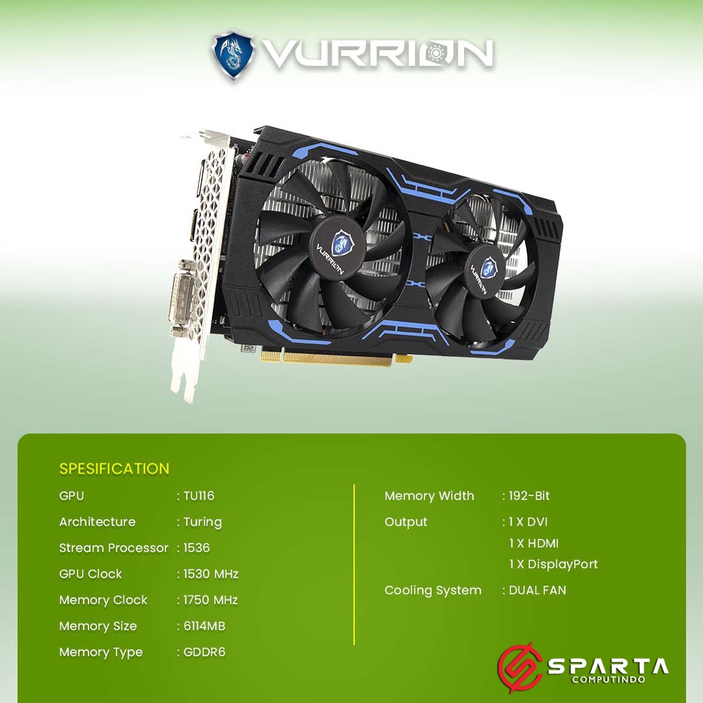 VGA Card Nvidia Geforce GTX 1660 Super 6GB GDDR6 Vurrion New Garansi Resmi