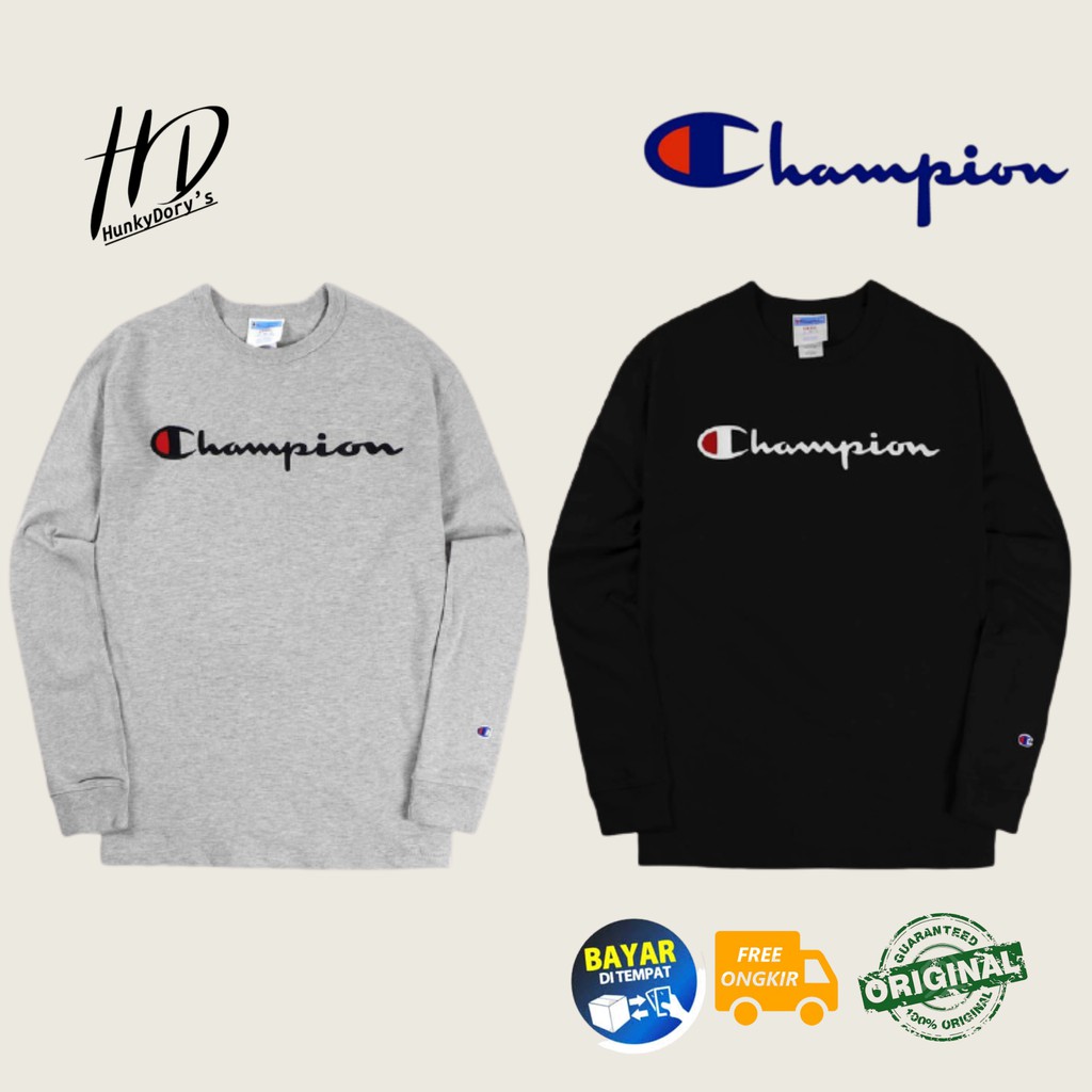 CREWNWECK LONGSLEEVE KAOS PANJANG CHAMPION SCRIPT LOGO BORDIR ORIGINAL KAOS PANJANG PRIA