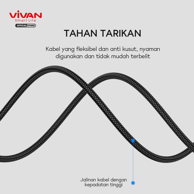 VIVAN VDL100 / VDL200 Kabel ipon Lightning 2.4A LED Light Quick Charge 1M &amp; 2M - Garansi Resmi 1 Tahun