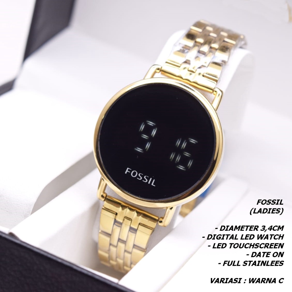 JAM TANGAN WANITA FASHION RANTAI BODY BULAT LED TANGGAL AKTIF