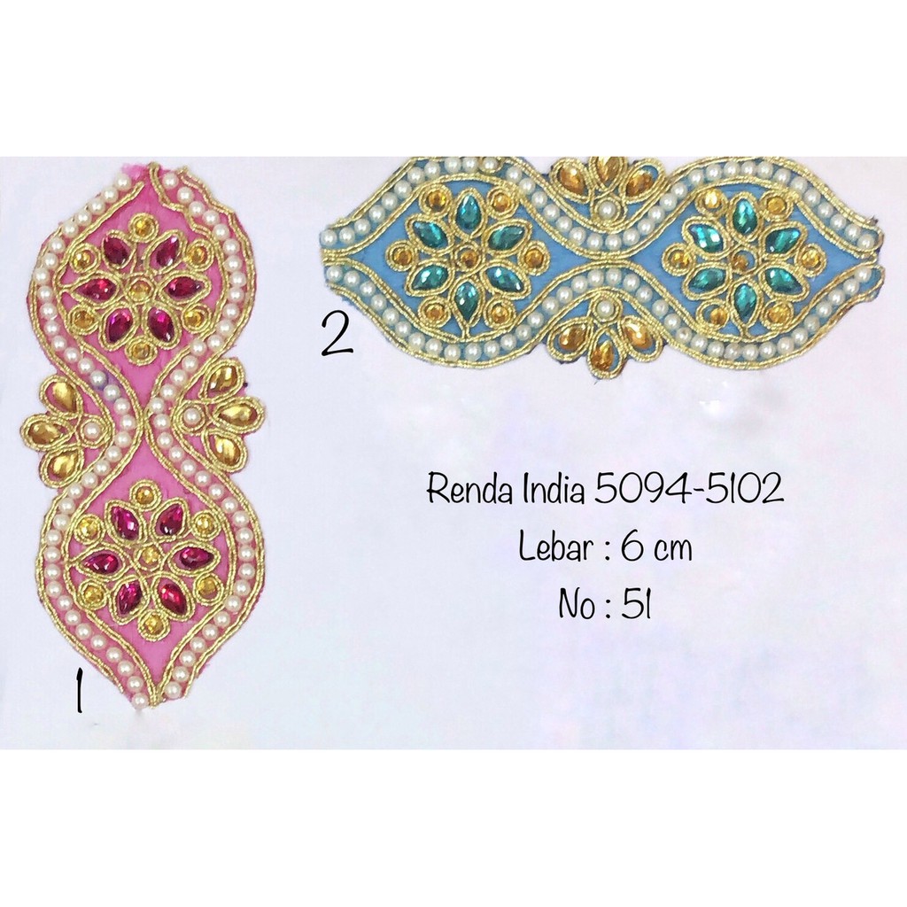 Renda India 5094-5102, Renda Baju, Renda Bordir, Renda Giper, Renda Katun, Lebar 6 cm