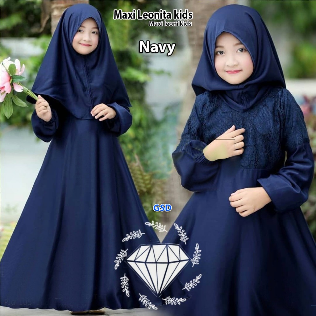 maxi leonita/maxi dress muslim anak/dress gamis syari hijab anak/baju muslim anak