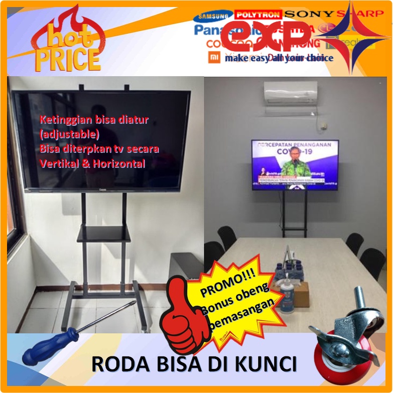 Garansi cocok!!! Bracket TV Standing 32&quot; s/d 65&quot; UNIVERSAL pakai RODA KOKOH 100% BESI MURNI-12