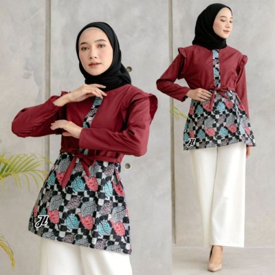 Tey-17 Batik Wanita Asj Sa Hrb026 Kenongo Kemeja Tosca Pendek