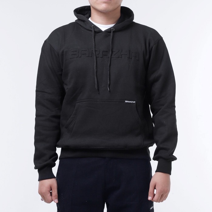 Barazha Hoodie Unisex Polos Cotton Fleece Embossed Hitam