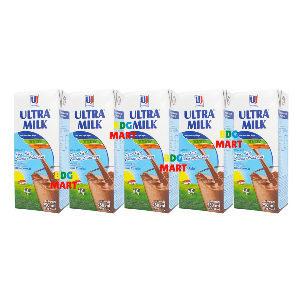 

PAKET 5 PCS Ultra Milk Low Fat Susu Ultra Rendah Kalori Rasa Coklat - 5pcs x 250ml