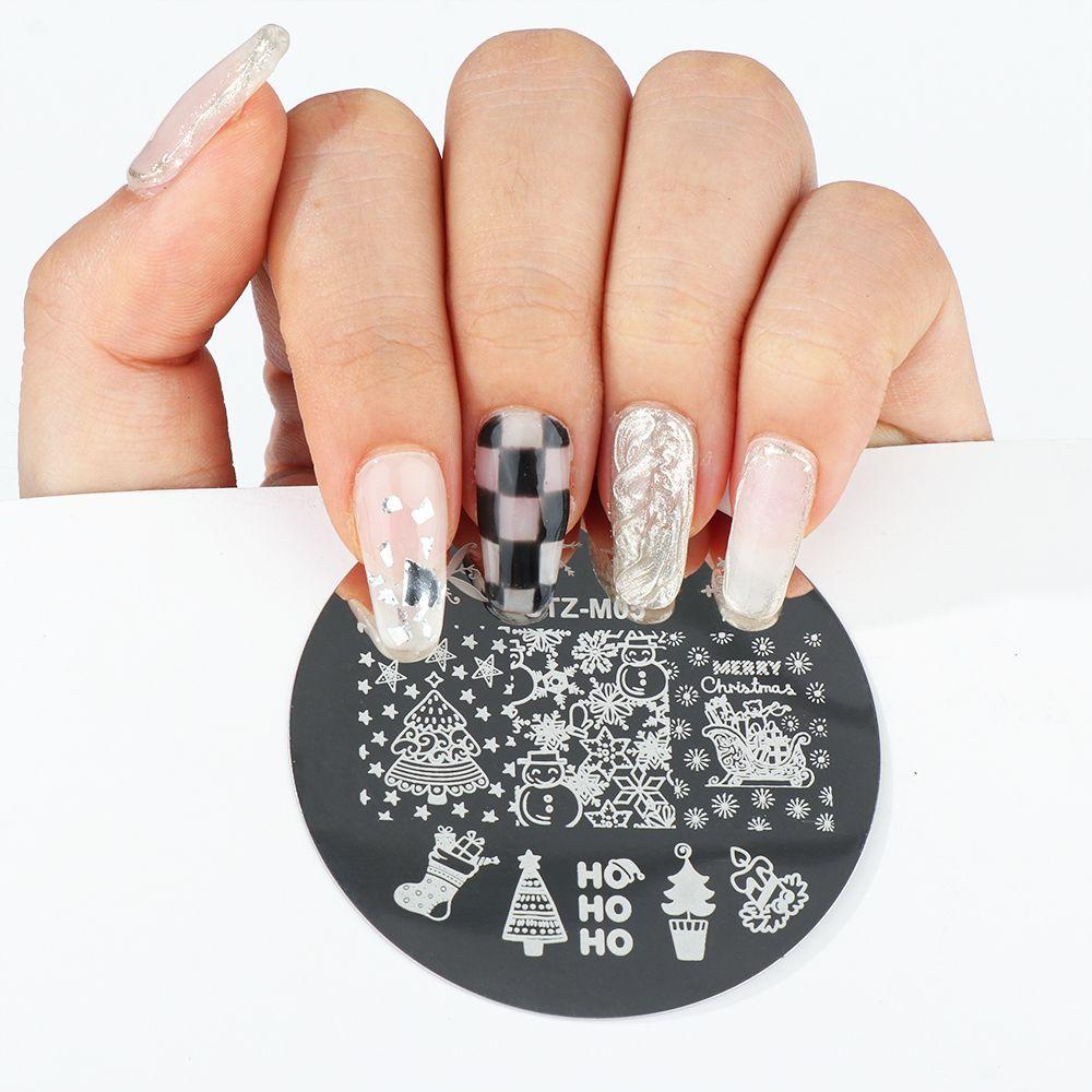 R-flower Nail Stamping Plate Cetakan Stensil Santa Claus Natal Musim Dingin