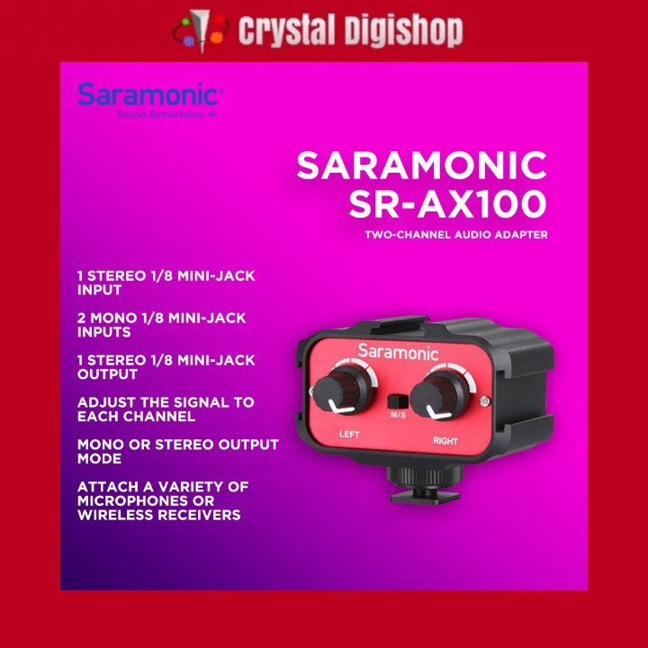 Saramonic SR AX100 SR-AX100 Passive 2 Channel Audio Adapter ORIGINAL