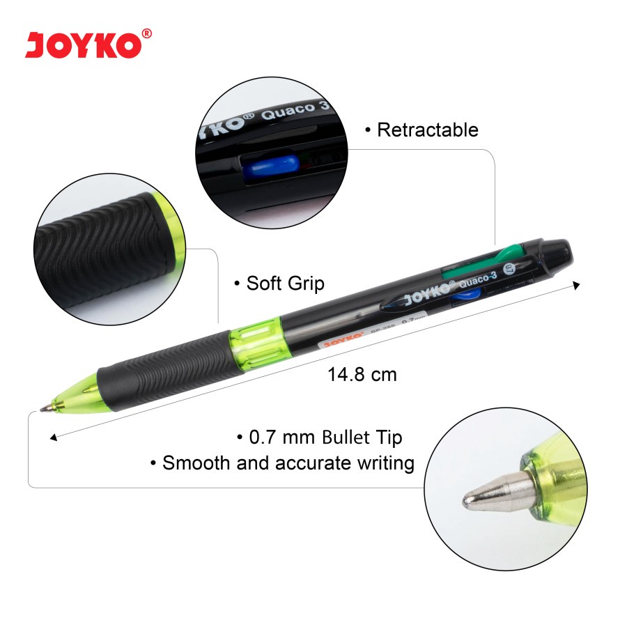 Pulpen Cetrek 4 Warna / Pulpen Joyko BP-288 Quaco 3 / Pulpen Joyko 4 Warna BP 288 Pena Warna Satuan Ukuran Mata Pena 0.7 MM