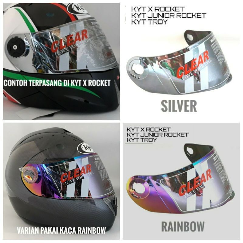 Visor helm kaca helm kyt X rocket roket iridium silver / rainbow