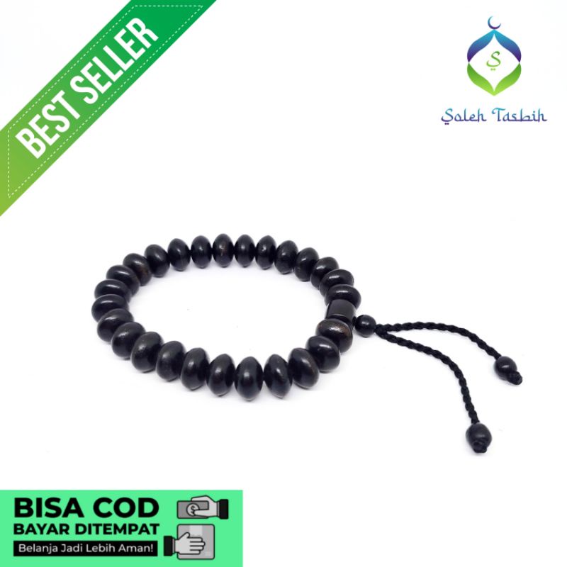 Gelang Kayu Galih Kelor Hitam Motif Pipih, Size 7mm x 11mm Asli