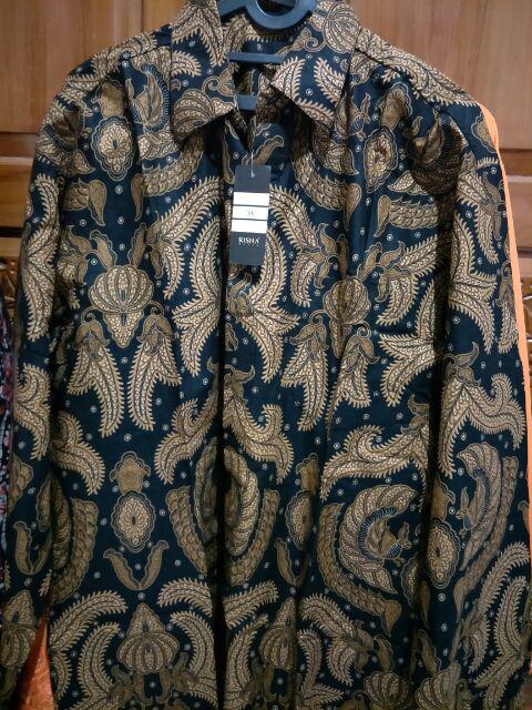 Risna Batik Krb Daun Kelapa Merah Kemeja Batik Pria Lengan Panjang Reguler Fit