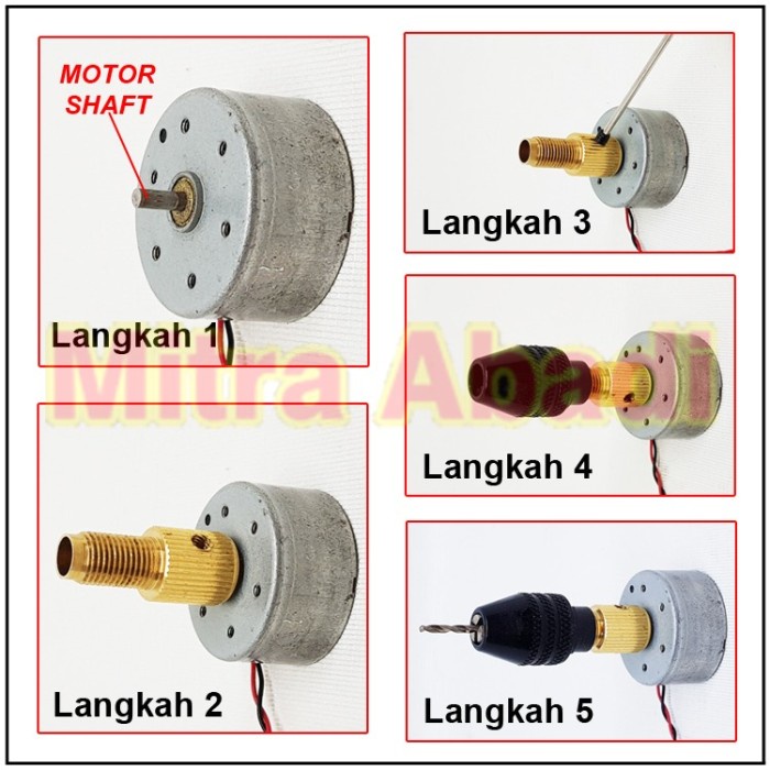 DRILL CHUCK DC MOTOR SHAFT CORE M7 / M8 + KUNCI HEX + BAUT KECIL-1